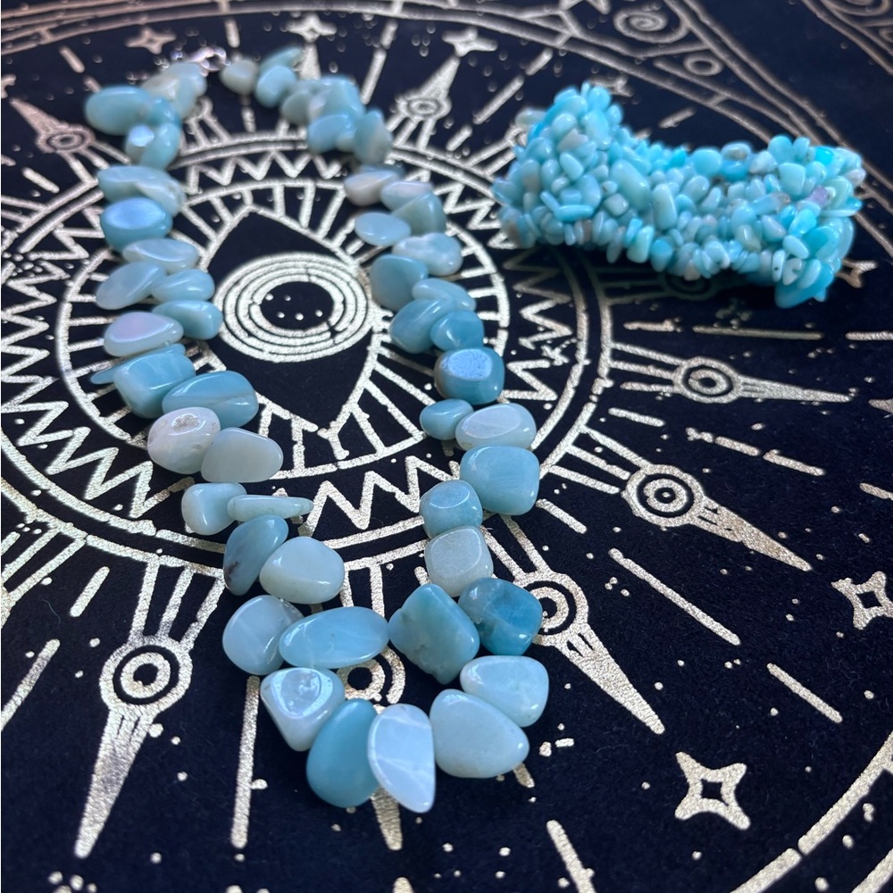 Natural light blue Larimar or Amazonite stone necklace & matching bracelet. - Picture 2 of 8